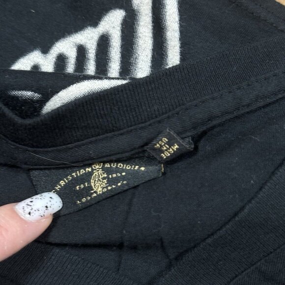 Christian Audigier RARE‎ Fish Print Black T-Shirt Sz XL V-Neck, Made in USA - Picture 8 of 12